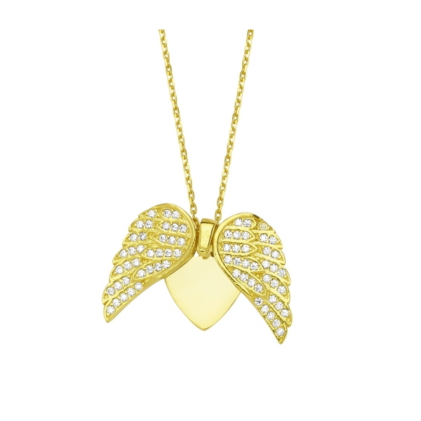 Colier argint 925 aurit cu inimioara si aripi de inger - Be Protected CTU0043 [2]